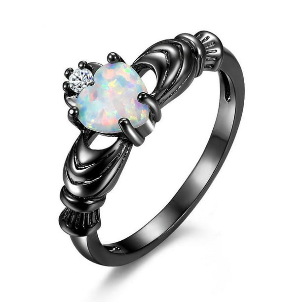 Black Gold Filled Ring With White Fire Opal